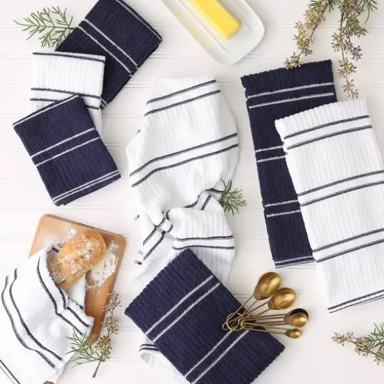 DII&reg; Blue Ribbed Terry Dishtowel & Dishcloth Set {5}