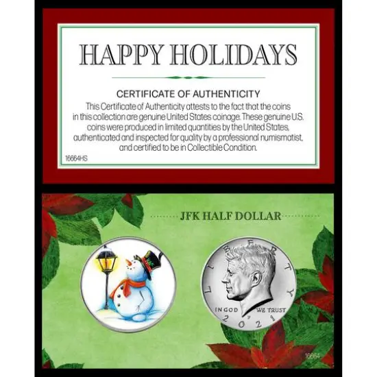 Happy Holidays Snowman Colorized Half Dollar With 2021 JFK Coin Set {1}