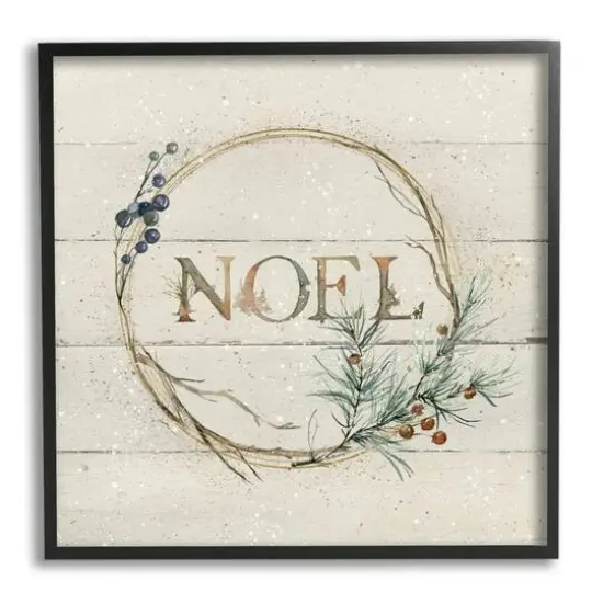 Stupell Industries Noel Holiday Botanical Wreath Framed Giclee Art Black {1}