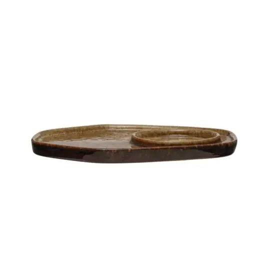 Hello Honey® 8" Brown Glaze Ceramic Candle Holder with Tray {1}