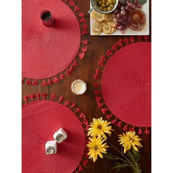 DII&reg; Tassel Fringe Woven Round Placemats, 6ct. Hot Red {7}
