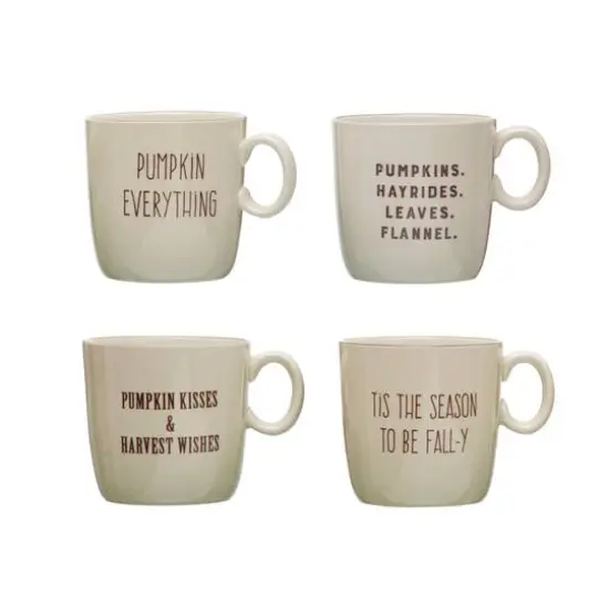 Hello Honey&reg; 16oz. Cream & Brown Fall Saying Stoneware Mugs, 4ct. {1}