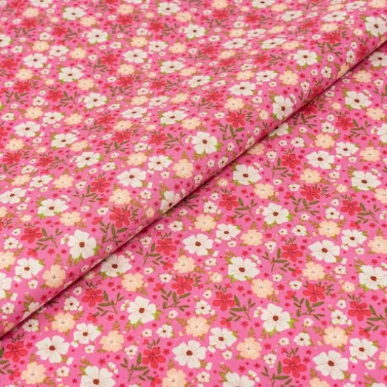 SINGER White & Pink Flowers Cotton Fabric {3}
