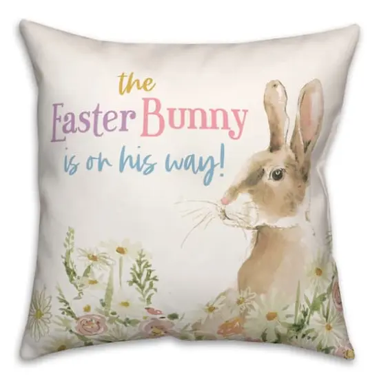Easter Bunny On His Way 18" x 18" Throw Pillow {1}