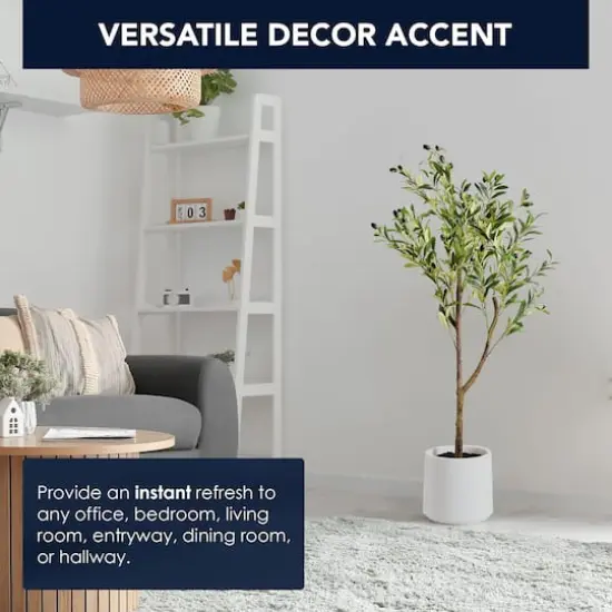 American Art Decor 4ft. Realistic Artificial Olive Tree in White Pot {4}
