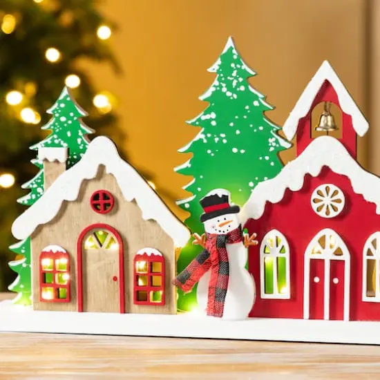 Glitzhome® 20" Lighted Wooden Christmas Villages Table Decor {6}