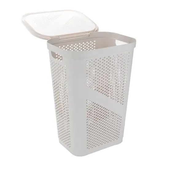 Mind Reader 60L Perforated Plastic Laundry Hamper with Lid Ivory {8}