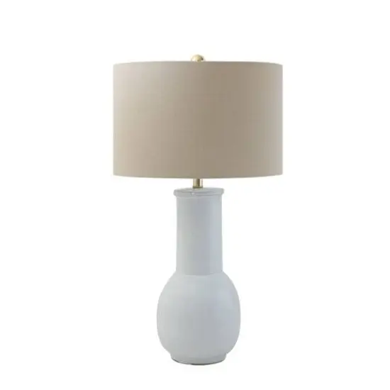 Hello Honey&reg; 30" White Terracotta Table Lamp with Natural Linen Shade {1}