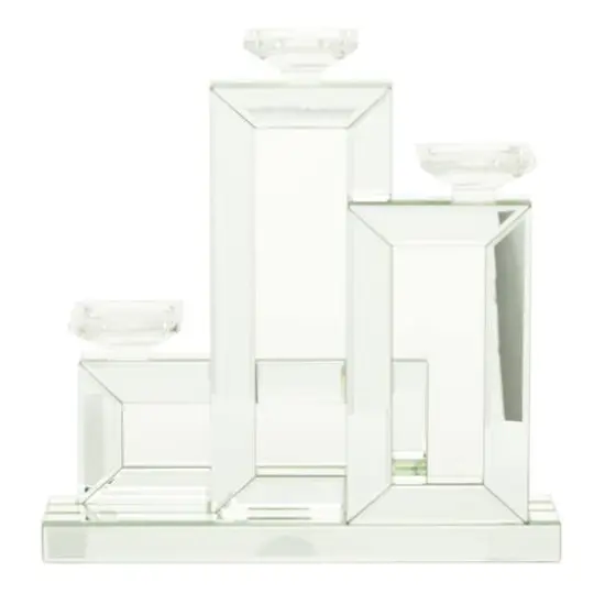 17" Silver Wood Glam Candlestick Holder {7}