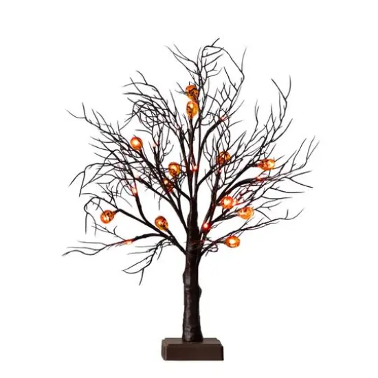22in. Pre-Lit Artificial Halloween Brown Twig Tree with 12 Orange LED Pumpkin Shaped Lights {1}