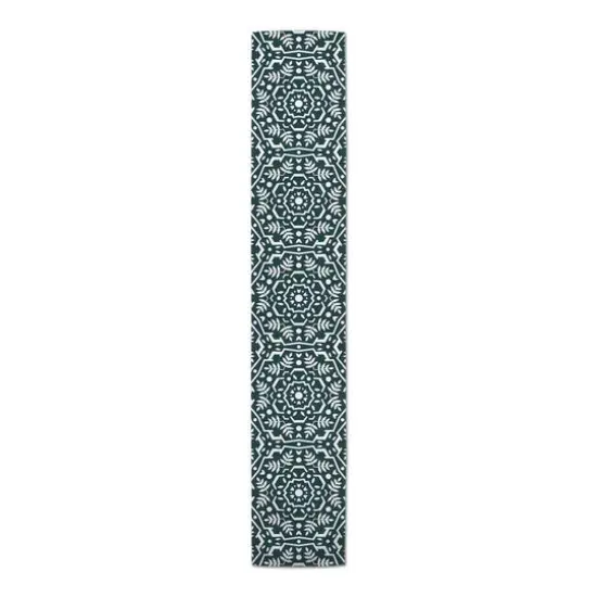 Folk Floral Teal 16" x 72" Cotton Twill Runner {4}