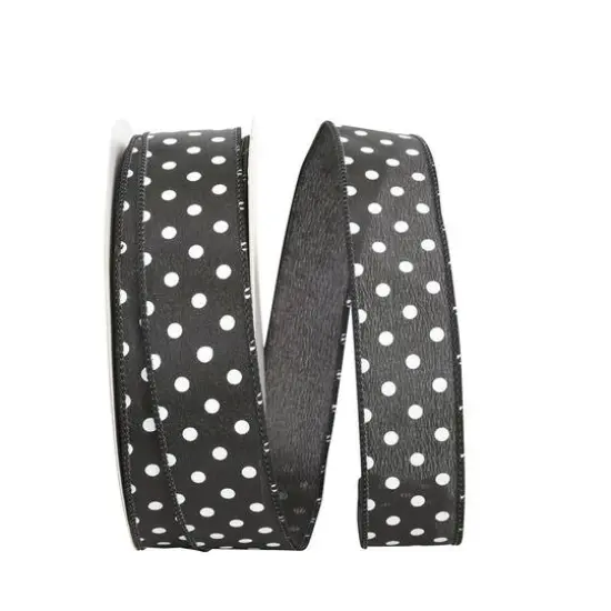 JAM Paper 1.5" x 50yd. Satin Striking Dots Wired Ribbon Black/White {1}