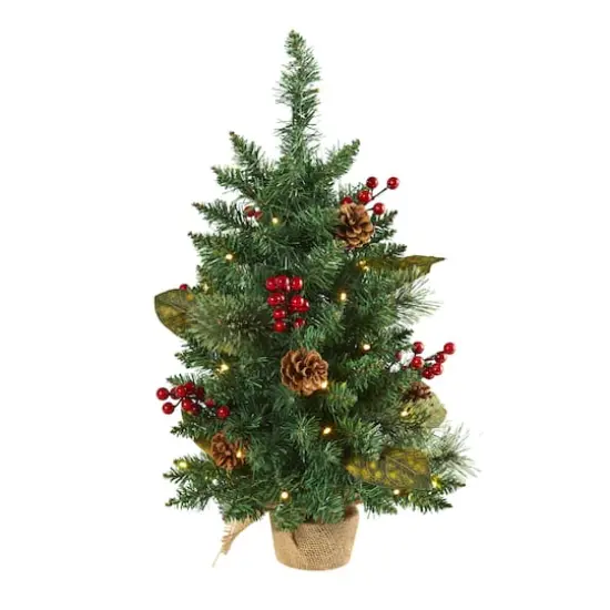 2ft. Pre-Lit Pine Artificial Potted Christmas Tree with Pinecone & Berries, Clear LED Lights {1}