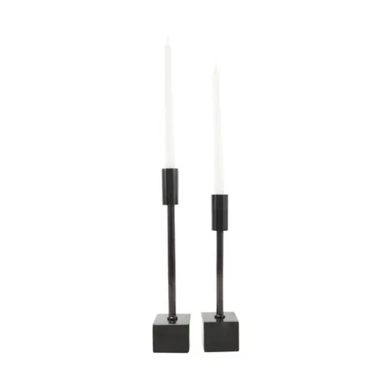 Black Aluminum Slim Candle Holder with Block Base Set {10}
