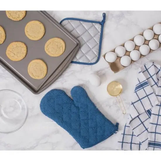 DII&reg; Nautical Blue Windowpane Terry Dishtowel, 4ct. {6}