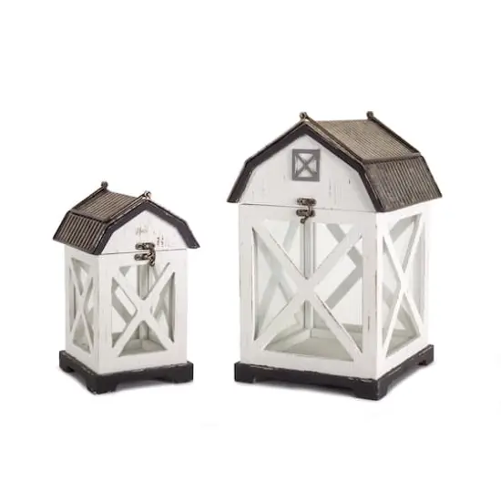 Wood & Glass Barn Lantern Set, 10.5" & 14.5" {1}