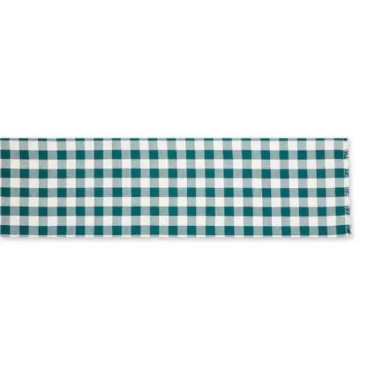 DII&reg; 108" Heavyweight Check Fringed Table Runner Teal {4}