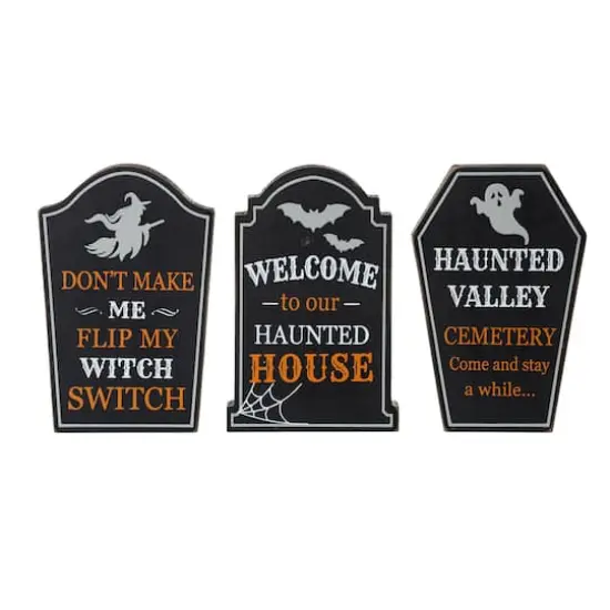 Glitzhome&reg; 7" Tombstone Halloween Table Sign Set {5}