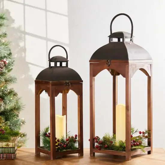 Farmhouse Brown Candle Lantern Set, 24.5" & 20" {4}