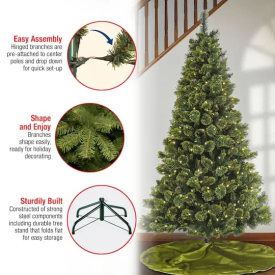 7ft. Pre-Lit Maine Pine Artificial Christmas Tree, Warm White LED Lights {7}
