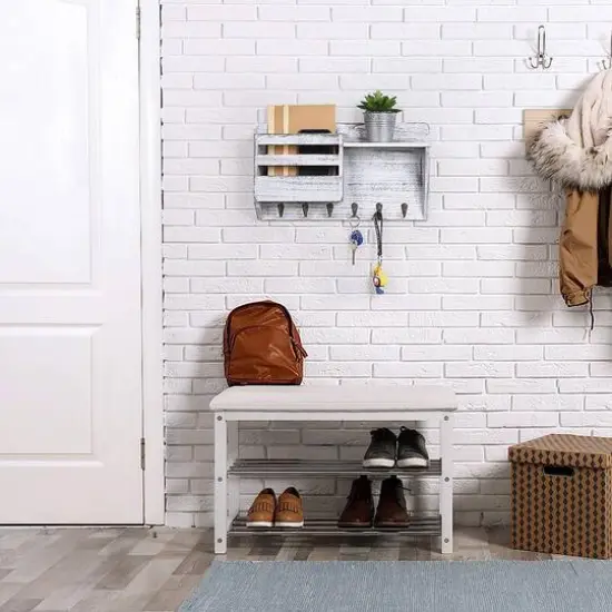 NEX™ Wall-Mounted Rustic Off-White Mail Shelf with 6 Double Key Hooks {7}