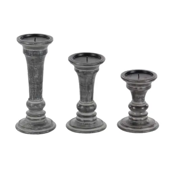 Black Mango Wood Traditional Candle Holder Set {6}