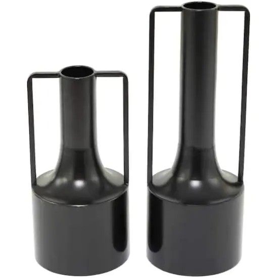 Black Metal Vase with Handles Set of 2 16", 12" {1}