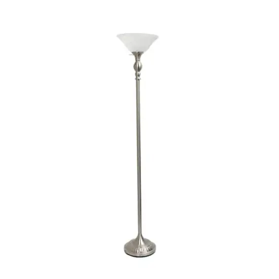 Lalia Home 6ft. Torchiere Floor Lamp with Marbleized Shade Brushed Nickel with White Shade {1}