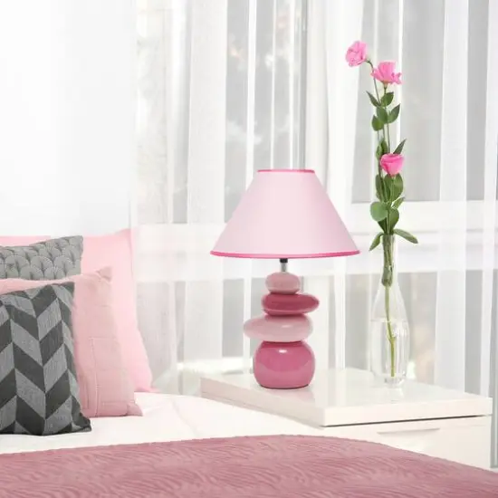 Simple Designs 17.5" Ceramic Stone Table Lamp Shades of Pink {5}