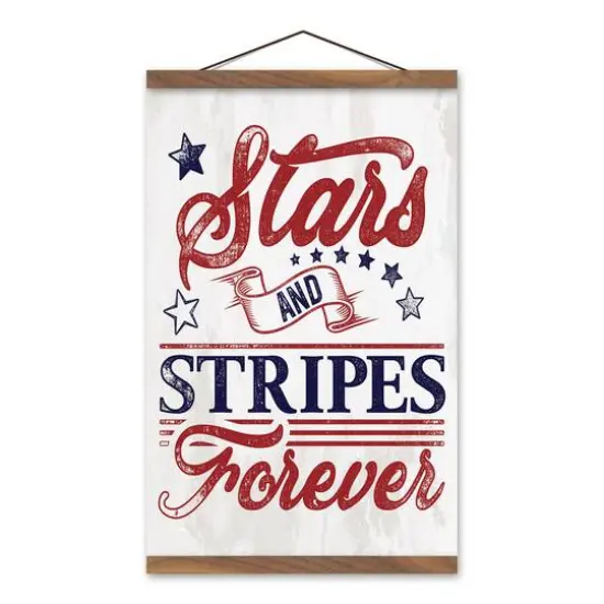 Stars and Stripes Forever Teak Hanging Canvas {1}