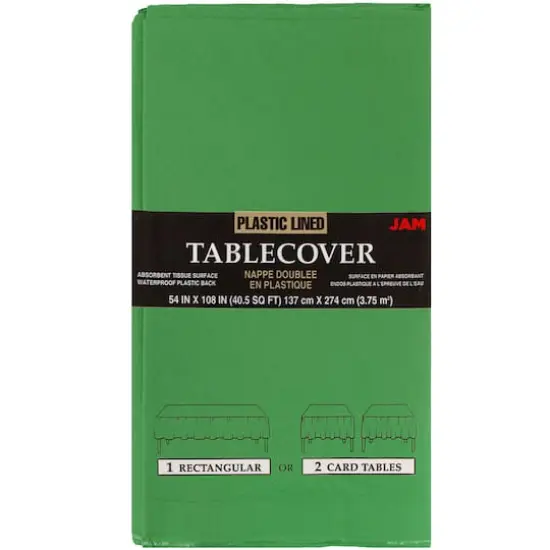 JAM Paper 108" Rectangular Plastic Lined Paper Table Cover Green {1}