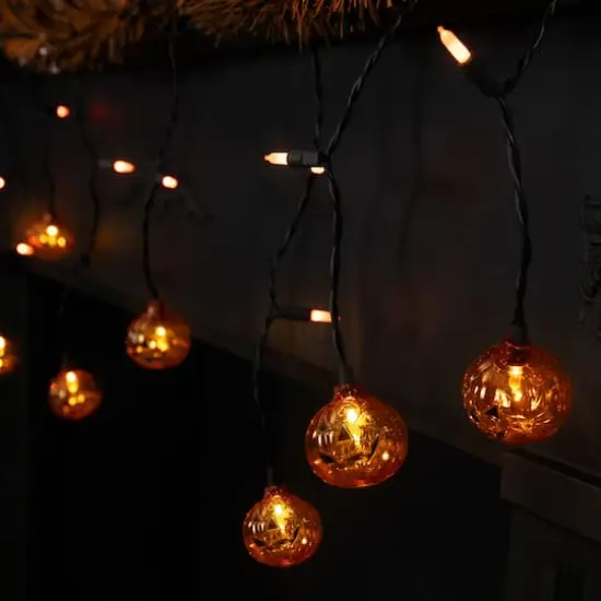 25ct. Jack-o'-Lantern Orange LED Curtain Icicle String Lights {4}