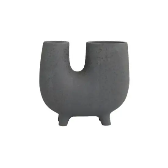 8" Dark Gray Ceramic U-Shaped Abstract Vase with Small Feet {8}