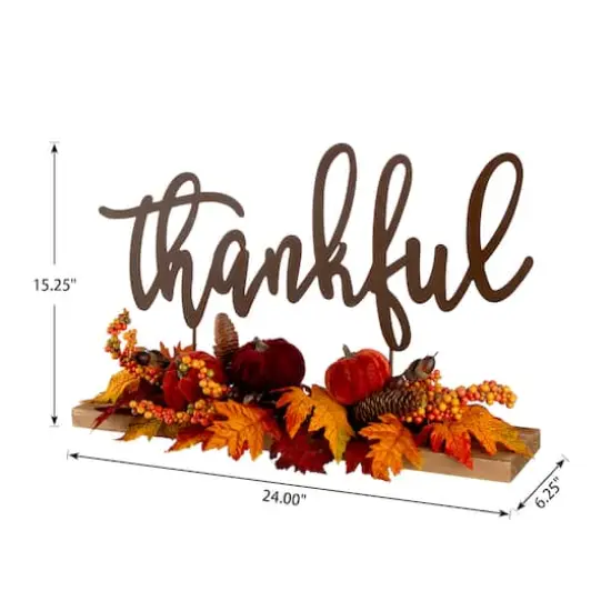 24" GlitzHome&reg; Thankful Floral Tabletop Sign {14}