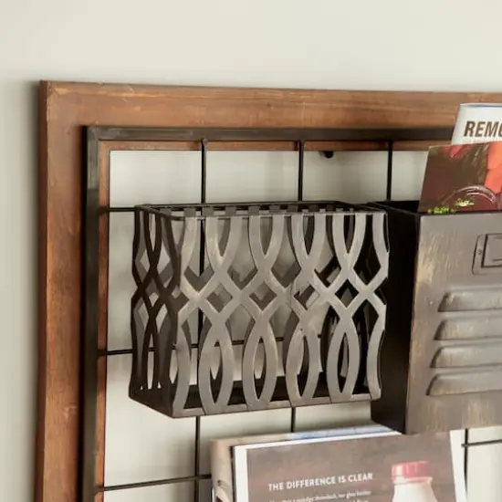 32" Brown Metal Farmhouse Magazine Rack Holder {5}