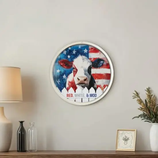 20" x 20" Red, White & Moo Round Framed Print {5}