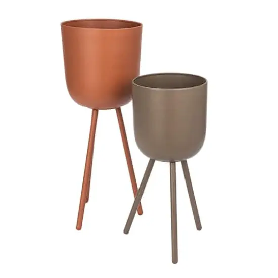 Hello Honey® Terra Cotta & Brown Round Footed Metal Planter Set {1}