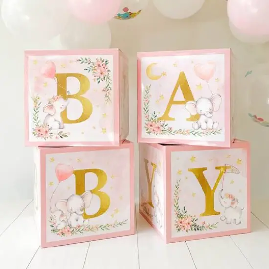Kate Aspen&reg; Pink Elephant Baby Shower Block Box Set {3}