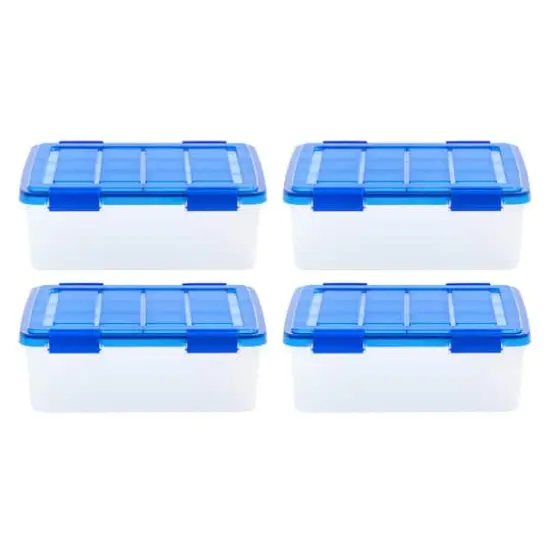 Iris&reg; 6.5gal. Clear Plastic Storage Boxes With Blue Lid, 4 Pack {1}