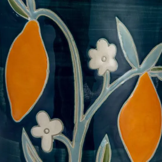 Hello Honey&reg; 9.5" Hand-Painted Multicolor Wax Relief Flowers Stoneware Pitcher {9}