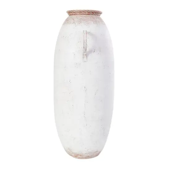 2ft. White Metal Antique Style Vase with Terra Cotta Accents & Handles {3}