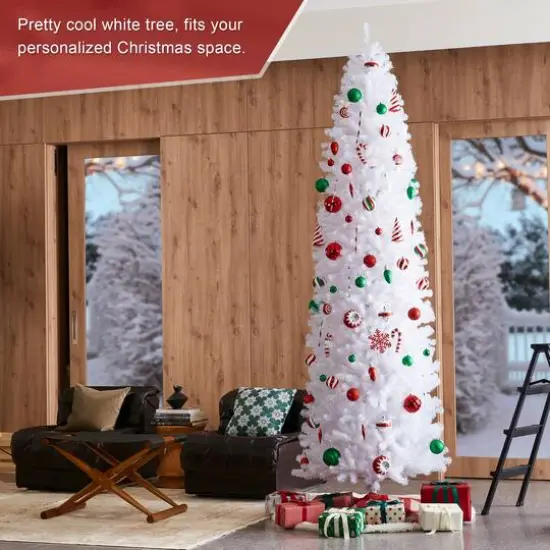 9ft. Unlit White Pencil Tinsel Artificial Christmas Tree {6}