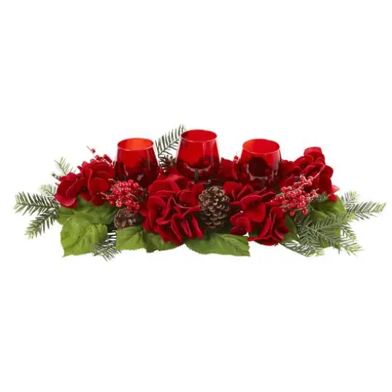 4" Triple Red Hydrangea Candelabrum Centerpiece {1}