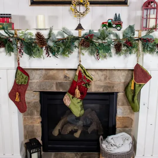 Gold Mantel Garland & Christmas Stocking Holder, 2ct. {9}