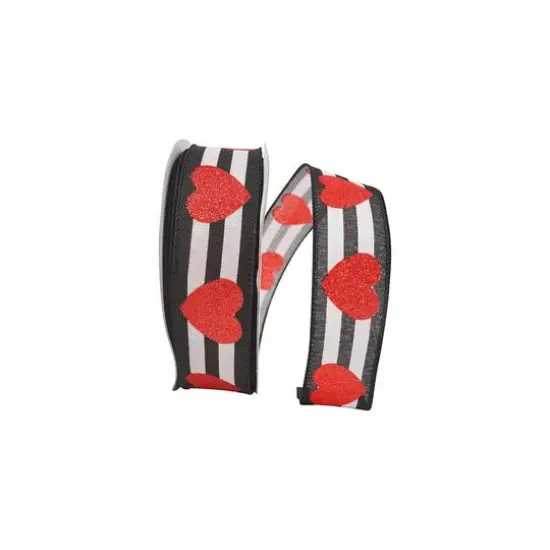 JAM Paper 1.5" x 20yd. Wired Heart Glitter Stripes Ribbon {1}