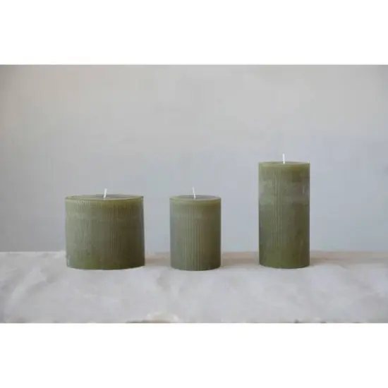 Hello Honey® 4" x 4" Olive Unscented Pleated Pillar Candle {3}
