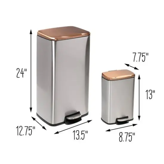 Honey Can Do Rose Gold Stainless Steel Step Trash Cans with Lid Set {13}