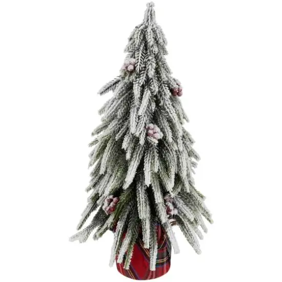 14" Unlit Mini Flocked Downswept Pine with Berries Artificial Christmas Tree {1}