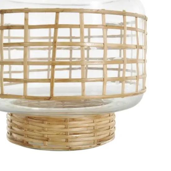 Clear Glass Double Ring Rattan Wrapped Vase Set {6}