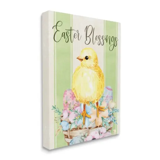 Stupell Industries Easter Blessings Text Striped Yellow Chick Egg Basket Canvas Wall Art {4}
